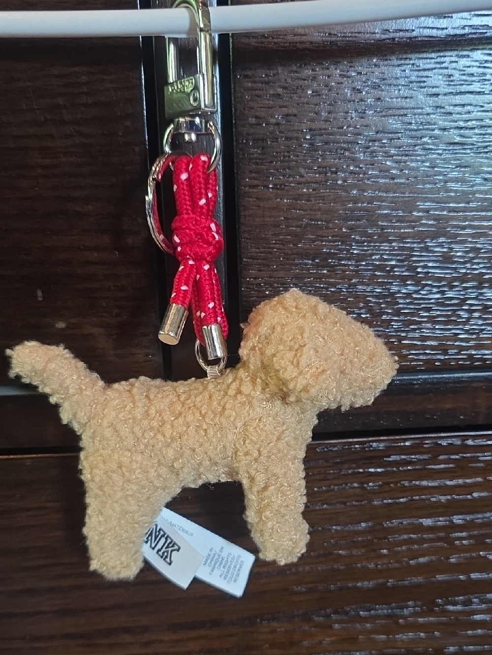 PINK Victoria's Secret Plush Dog Bag Charm with Red Rope
